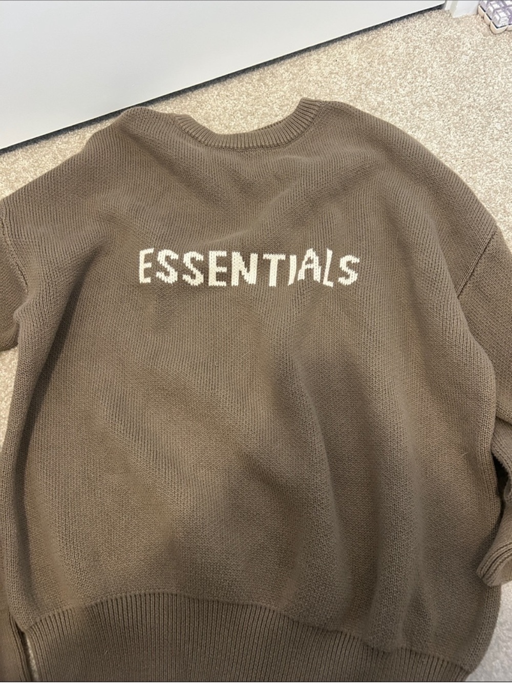 Essentials Men's Brown Crewneck Sweater with White Logo